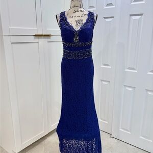 Stunning Adrianna Papell Royal Blue/Purple Lace & Beaded Formal Gown